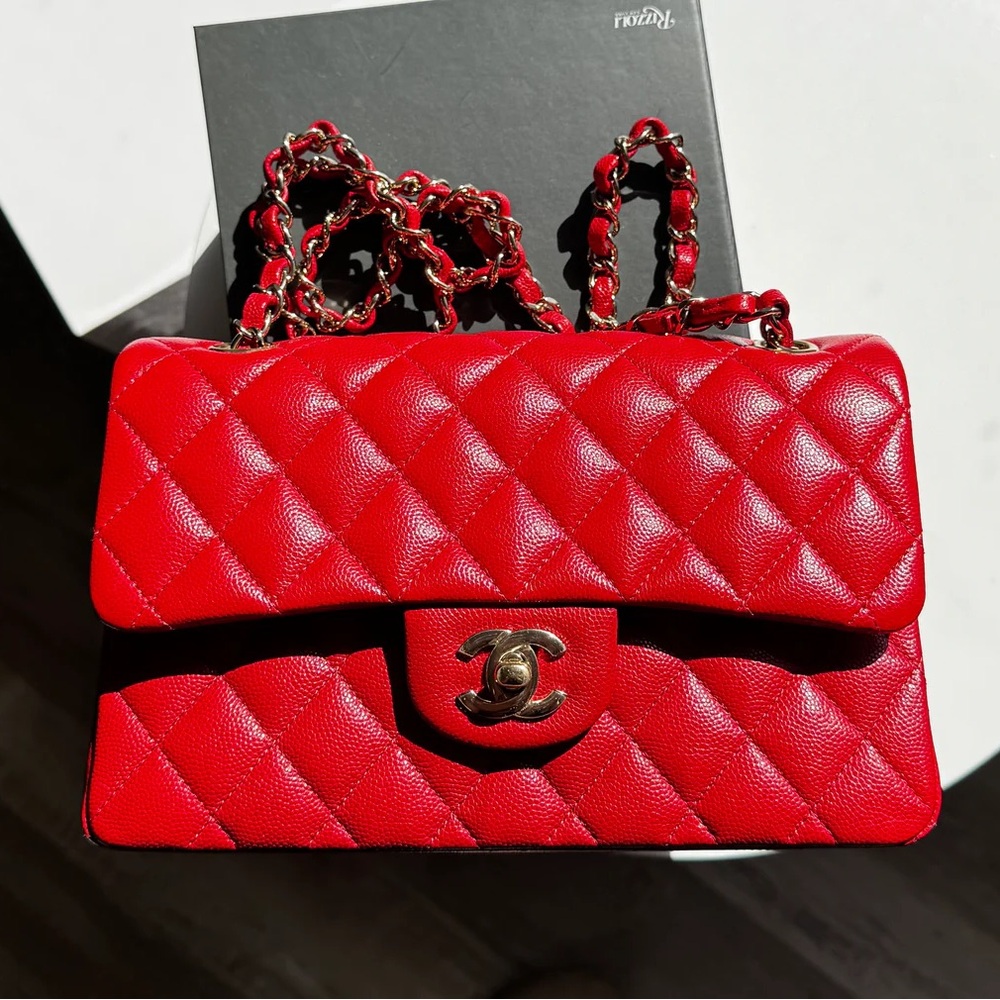 Chanel 19b Small Red Caviar Double Flap